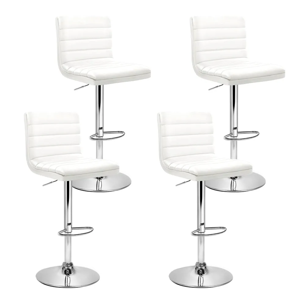 4x White PU Leather Bar Stools, Padded, Gas Lift - Artiss