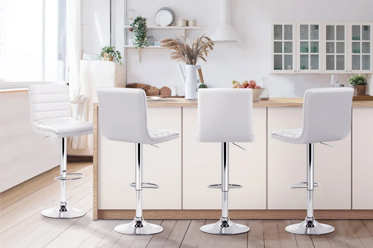 4x White PU Leather Bar Stools, Padded, Gas Lift - Artiss