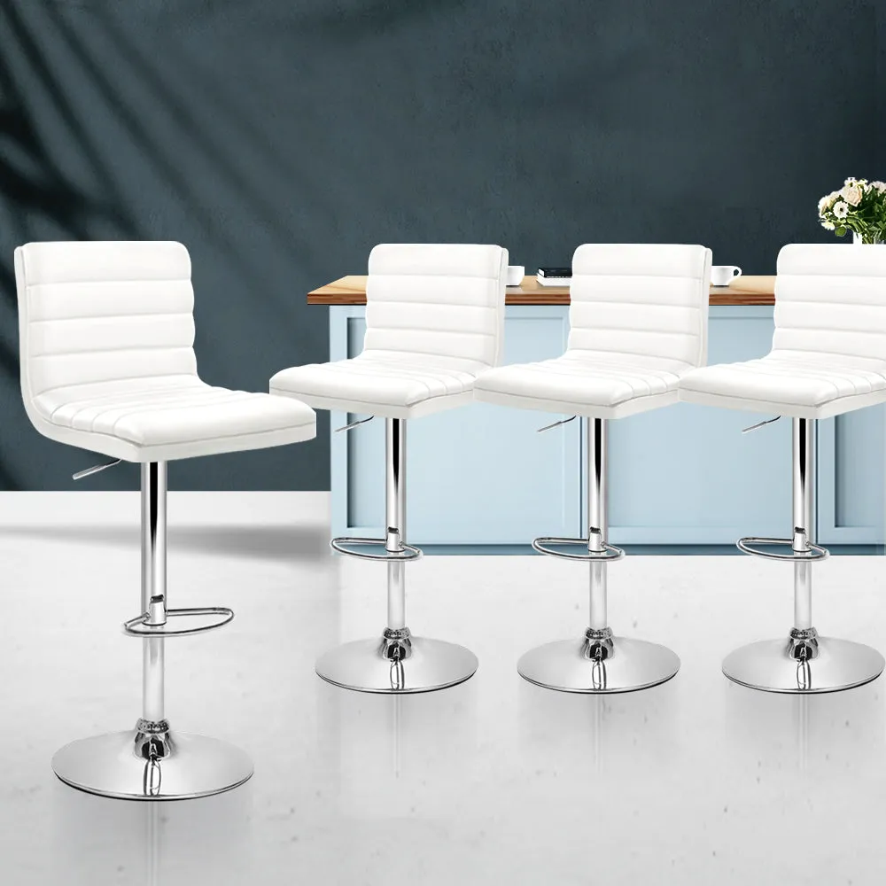 4x White PU Leather Bar Stools, Padded, Gas Lift - Artiss