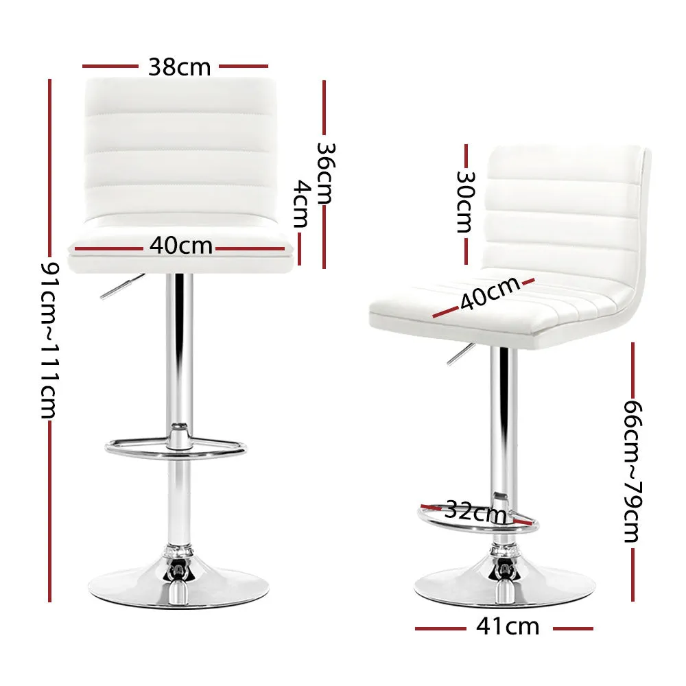 4x White PU Leather Bar Stools, Padded, Gas Lift - Artiss