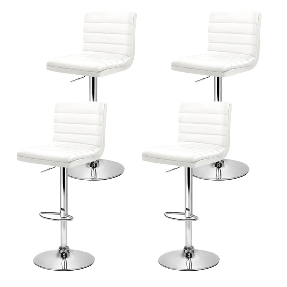 4x White PU Leather Bar Stools, Padded, Gas Lift - Artiss