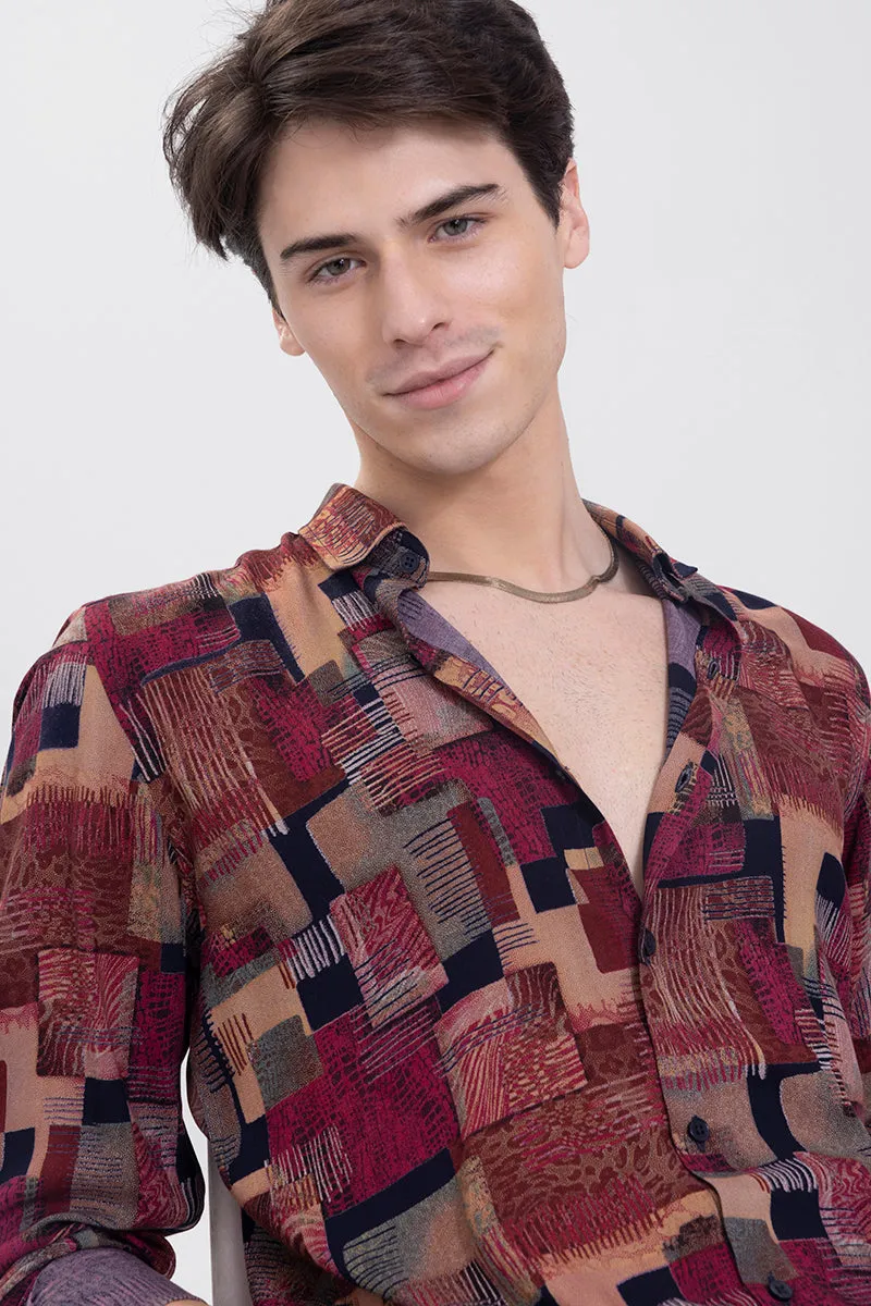 Abstract Block Maroon Shirt