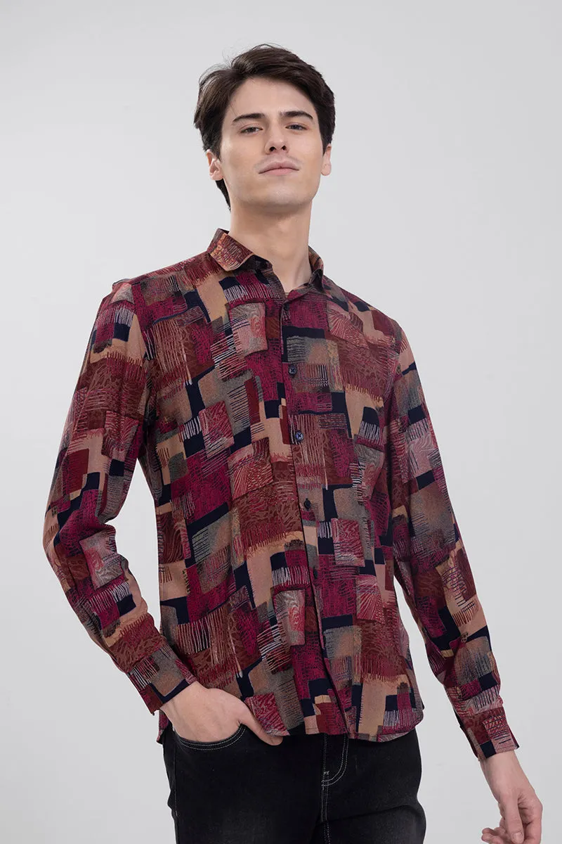 Abstract Block Maroon Shirt