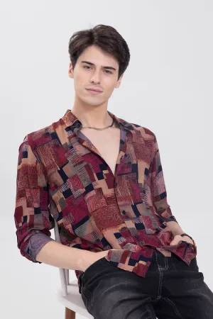 Abstract Block Maroon Shirt