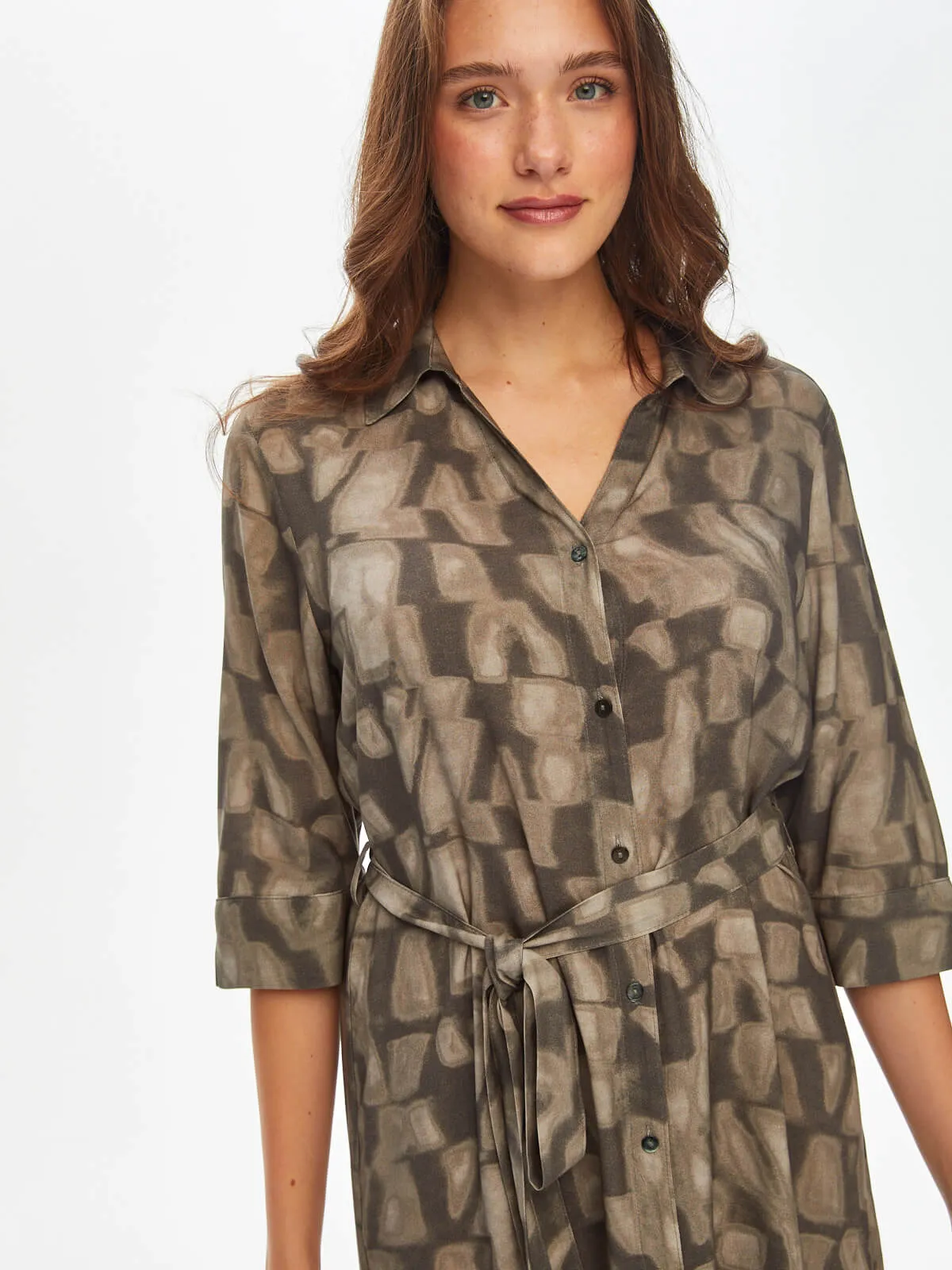 Abstract Monochrome Pattern Viscose Shirt Dress 69227