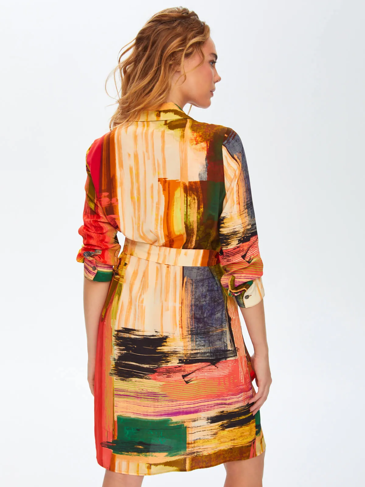 Abstract Pattern Long Sleeve Multicolor Shirt Dress 69213