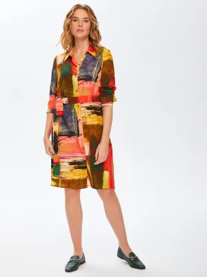 Abstract Pattern Long Sleeve Multicolor Shirt Dress 69213