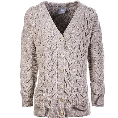 Aran Ladies Super Soft Merino Chunky V Cable Cardigan