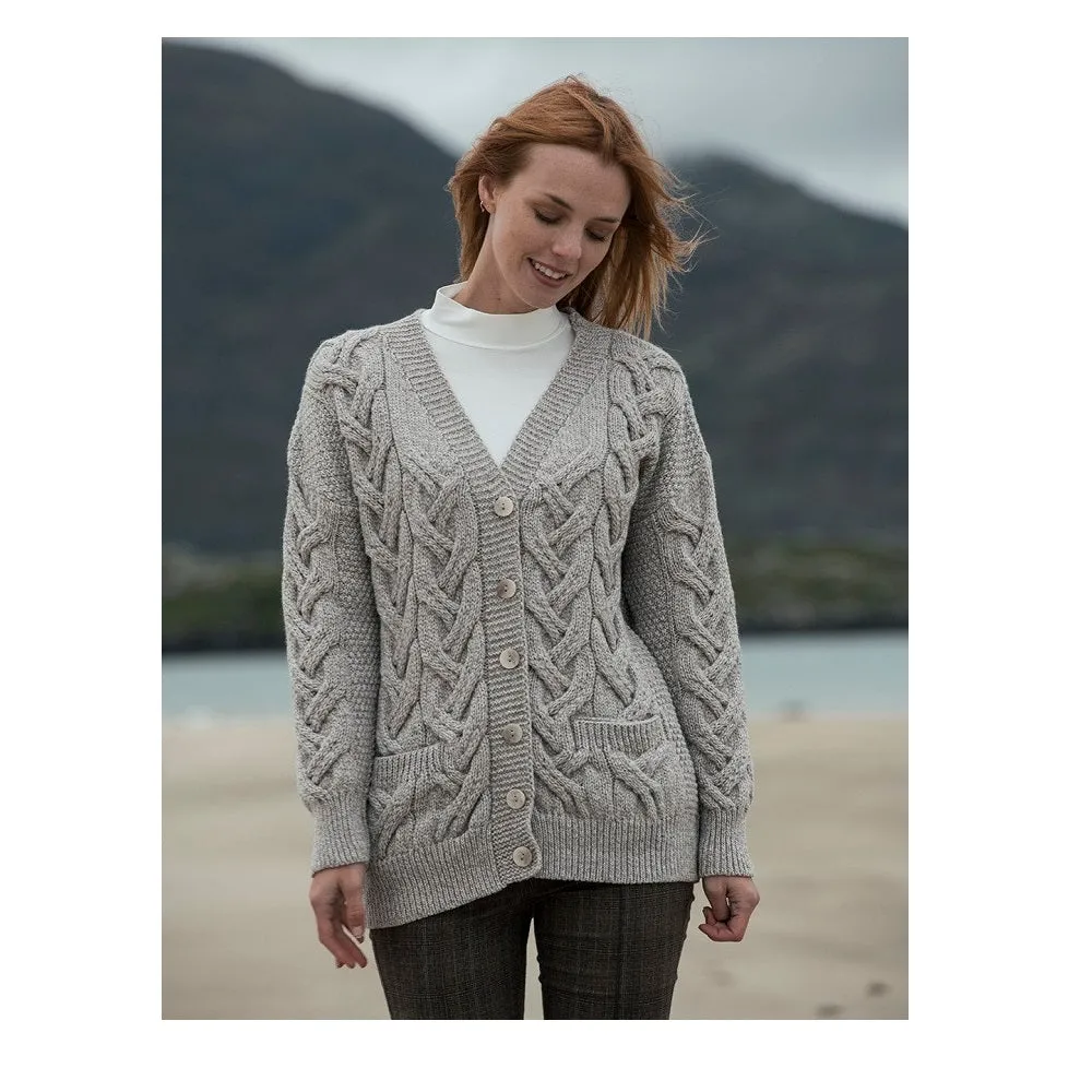 Aran Ladies Super Soft Merino Chunky V Cable Cardigan