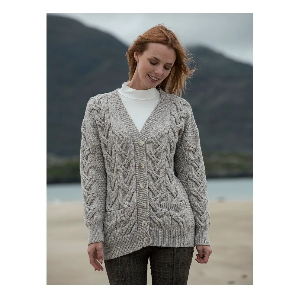 Aran Ladies Super Soft Merino Chunky V Cable Cardigan