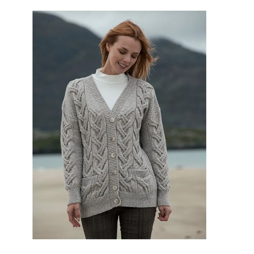 Aran Ladies Super Soft Merino Chunky V Cable Cardigan