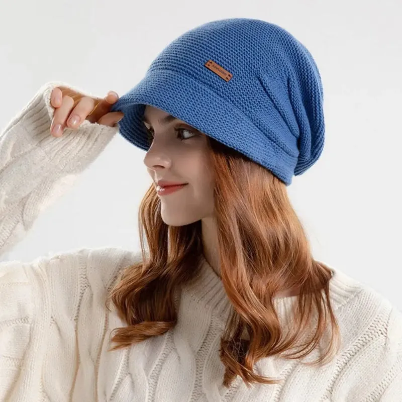 Autumn and Winter Slouchy Knitted Short Brim Beanie Hat for Women