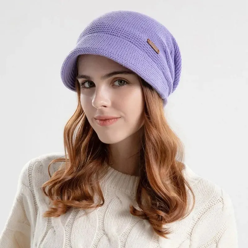 Autumn and Winter Slouchy Knitted Short Brim Beanie Hat for Women