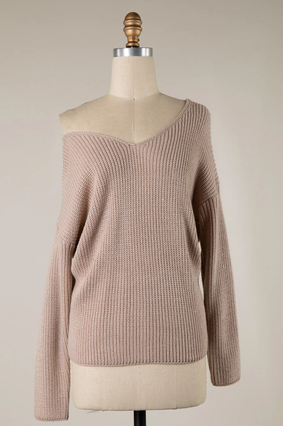 BACK TWIST DETAIL V NECK CABLE KNIT SWEATER 1 PACK