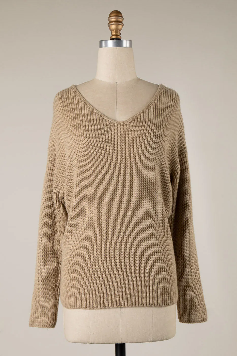 BACK TWIST DETAIL V NECK CABLE KNIT SWEATER 1 PACK