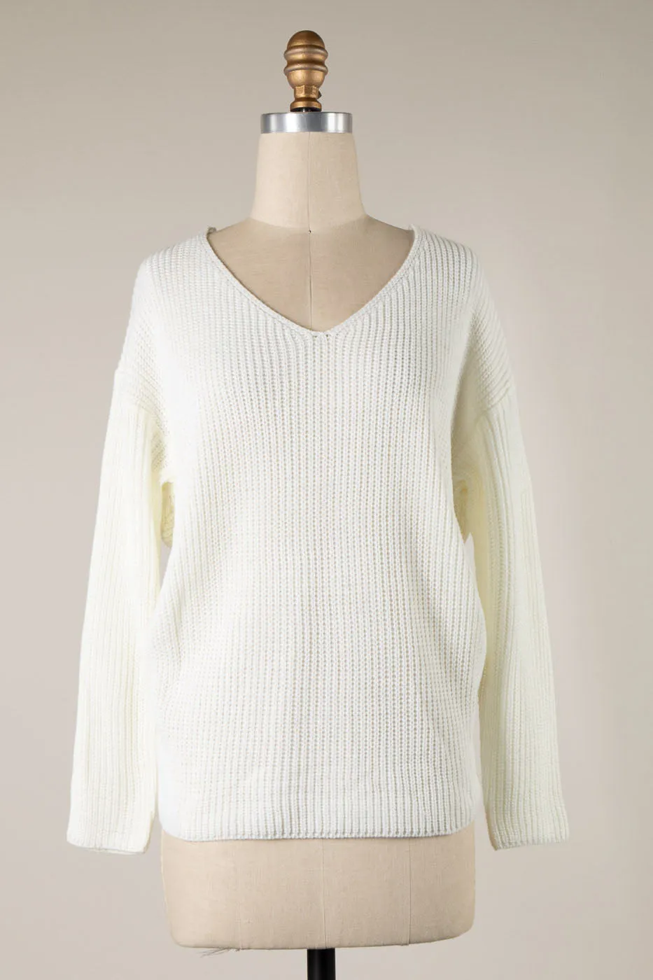 BACK TWIST DETAIL V NECK CABLE KNIT SWEATER 1 PACK