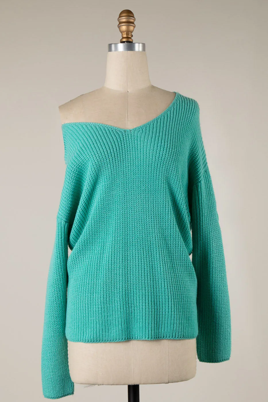 BACK TWIST DETAIL V NECK CABLE KNIT SWEATER 1 PACK