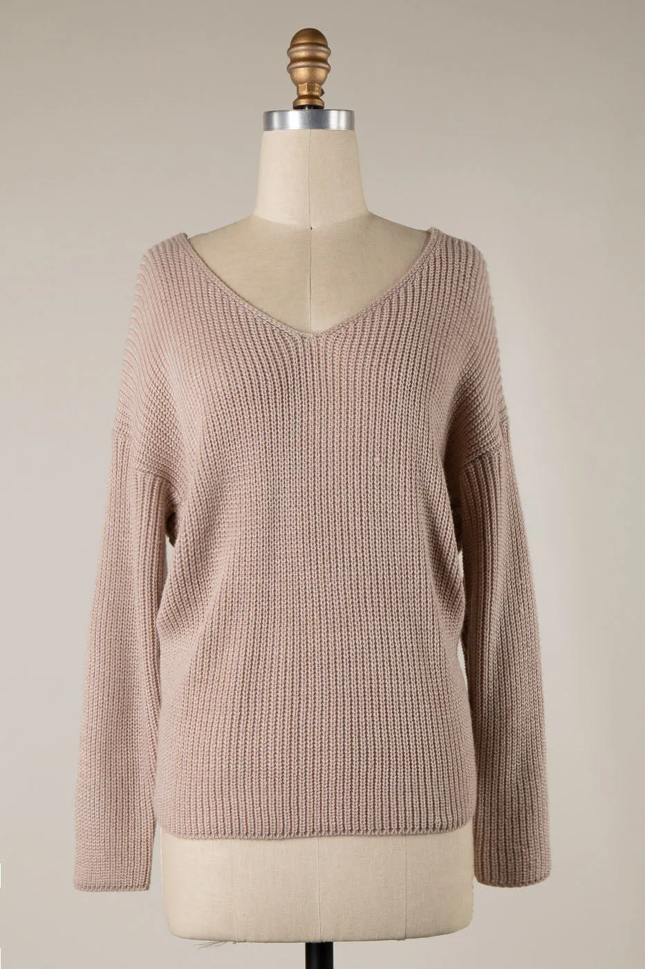 BACK TWIST DETAIL V NECK CABLE KNIT SWEATER 1 PACK