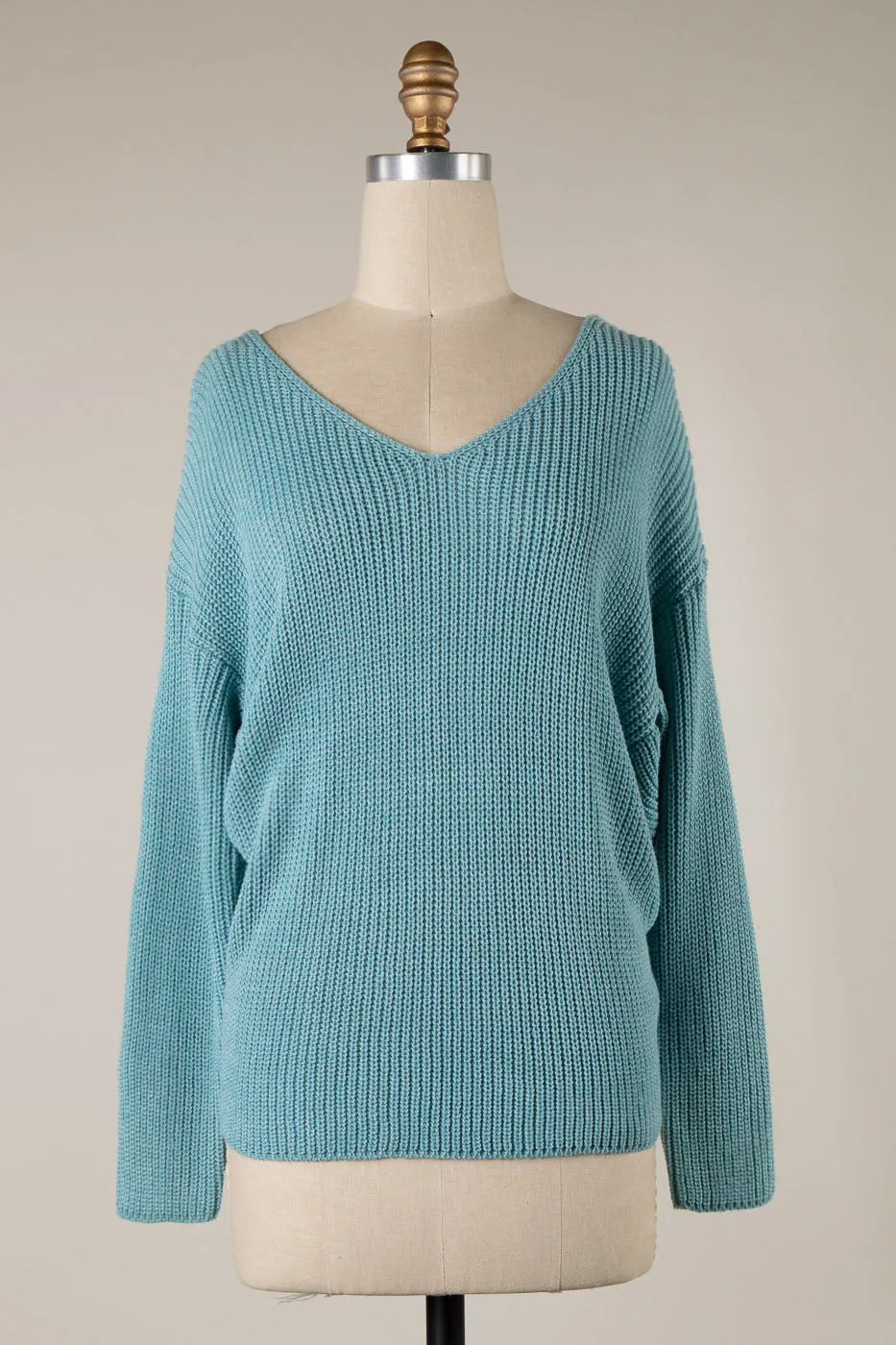 BACK TWIST DETAIL V NECK CABLE KNIT SWEATER 1 PACK