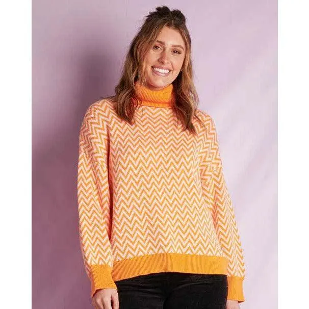 Batwing Roll neck Knit - Orange Chevron