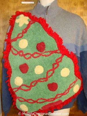 Best Blue Zipneck Funny Ugly Christmas Sweater with Huge Tree