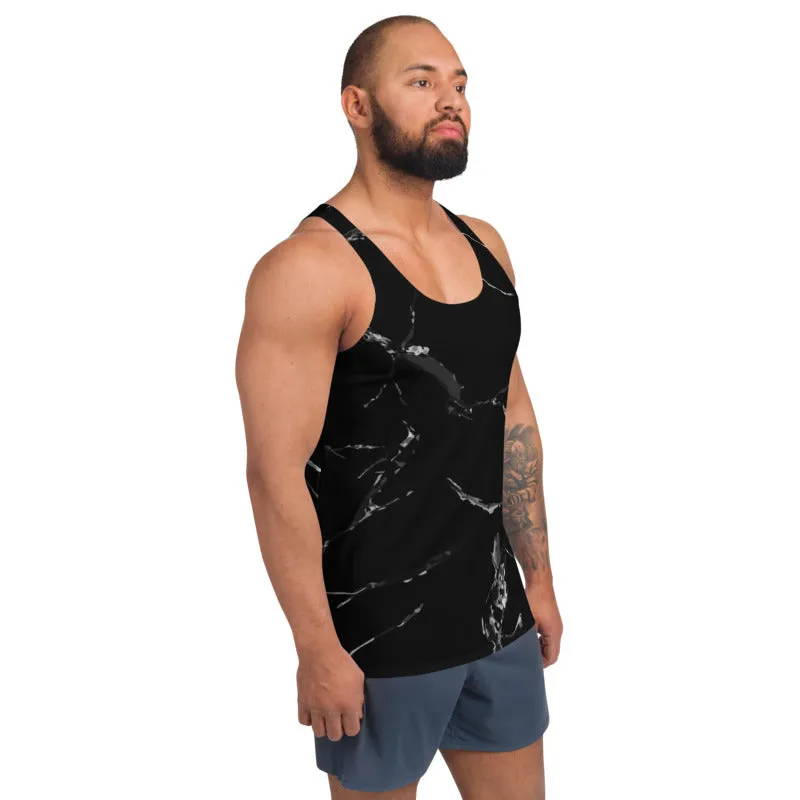 Black Marble Unisex Tank Top, Marbled Men's Fashion Stylish Top For Men-Made in USA/EU