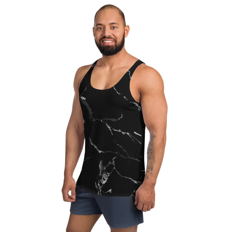 Black Marble Unisex Tank Top, Marbled Men's Fashion Stylish Top For Men-Made in USA/EU