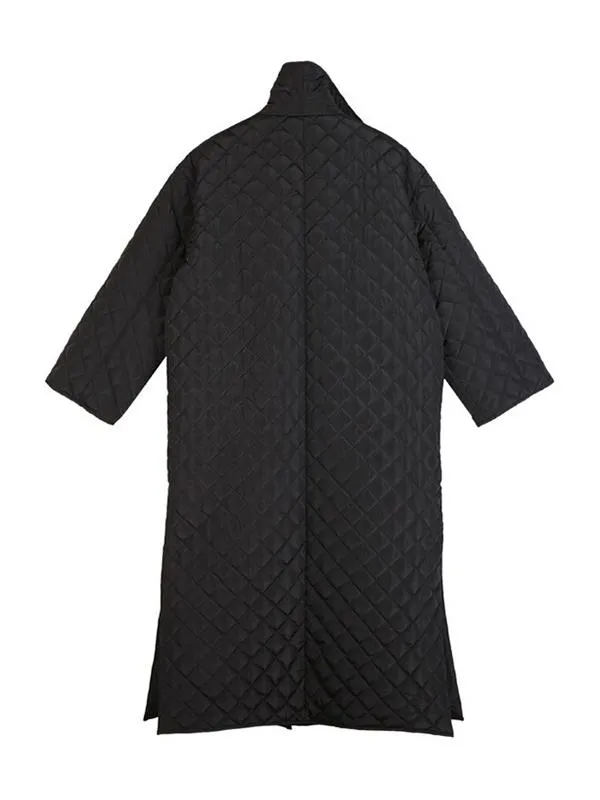 Black Rhombic Split-Side High Collar Long Coat