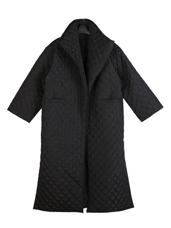 Black Rhombic Split-Side High Collar Long Coat