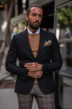 Black Slim Fit Textured Blazer for Men | GentWith.com