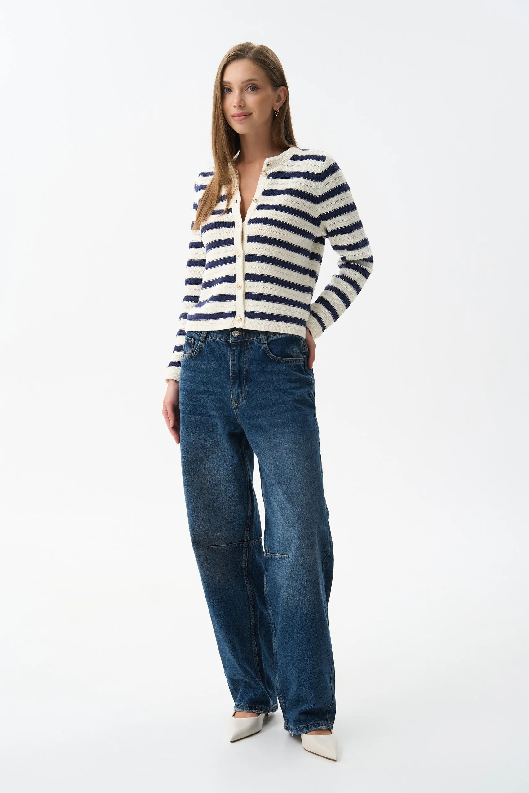 Blue Striped Knit Cardigan