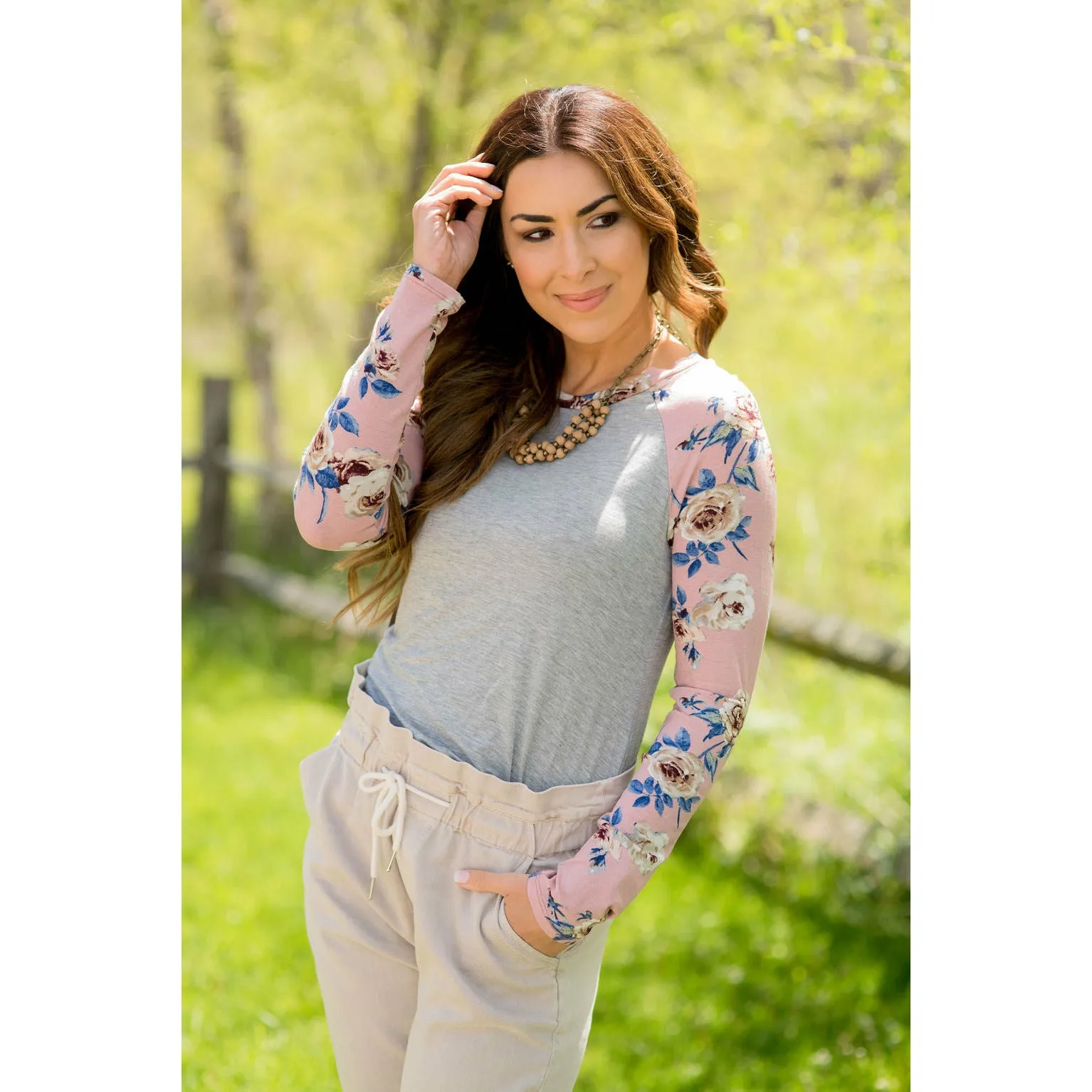 Blush Floral Sleeved Baseball Tunic Tee