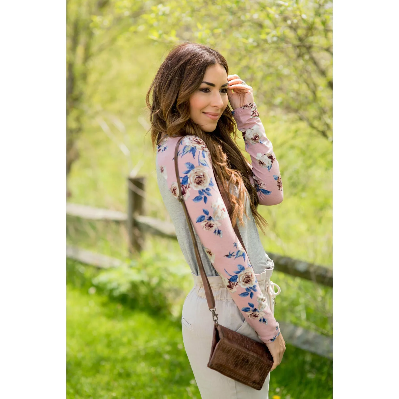 Blush Floral Sleeved Baseball Tunic Tee