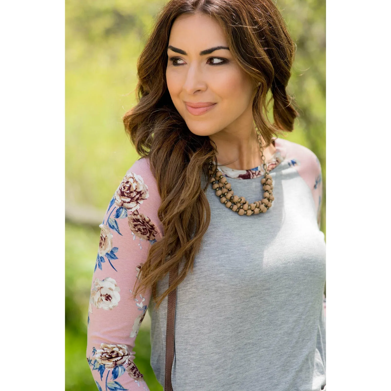 Blush Floral Sleeved Baseball Tunic Tee