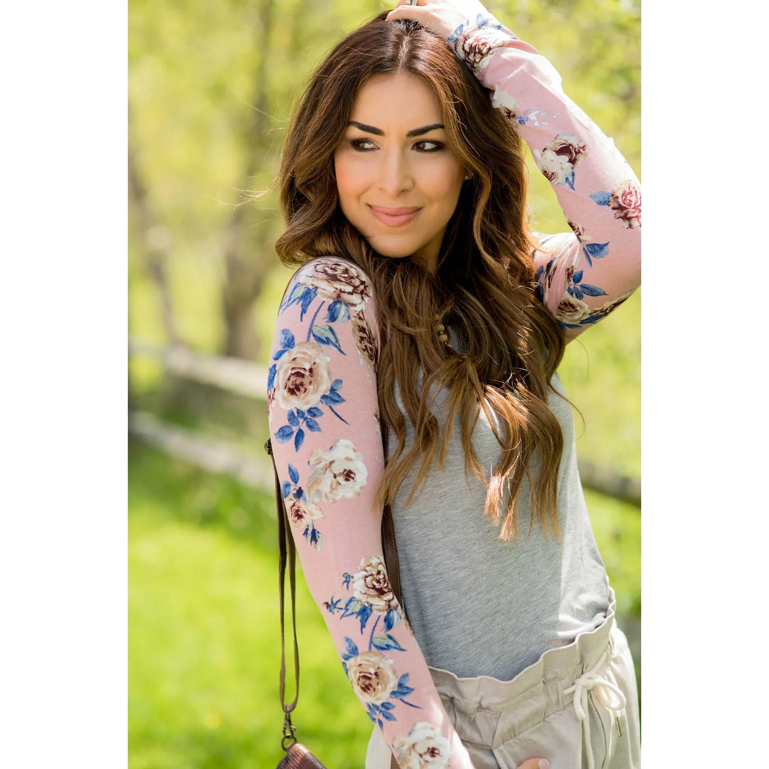 Blush Floral Sleeved Baseball Tunic Tee