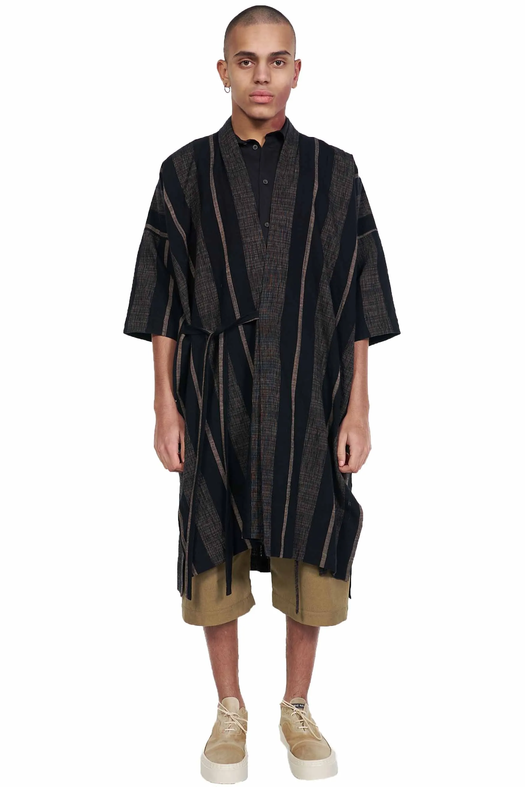 Bold Stripped Wrap Over Kimono