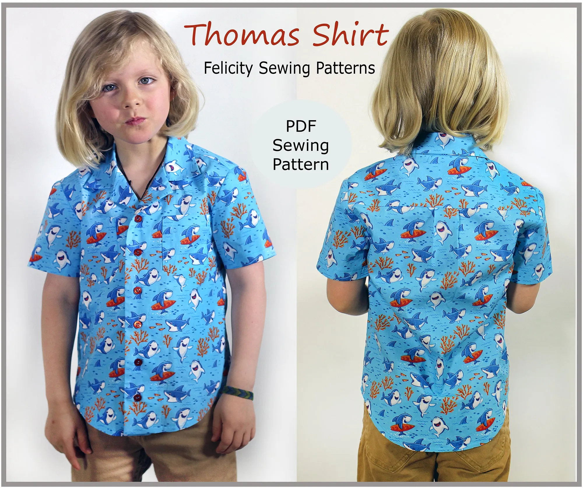 Boys casual shirt pdf sewing pattern THOMAS SHIRT boys & girls 2-14 years. Hawaiian shirt sewing pattern.