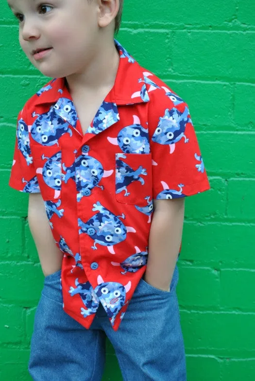 Boys casual shirt pdf sewing pattern THOMAS SHIRT boys & girls 2-14 years. Hawaiian shirt sewing pattern.