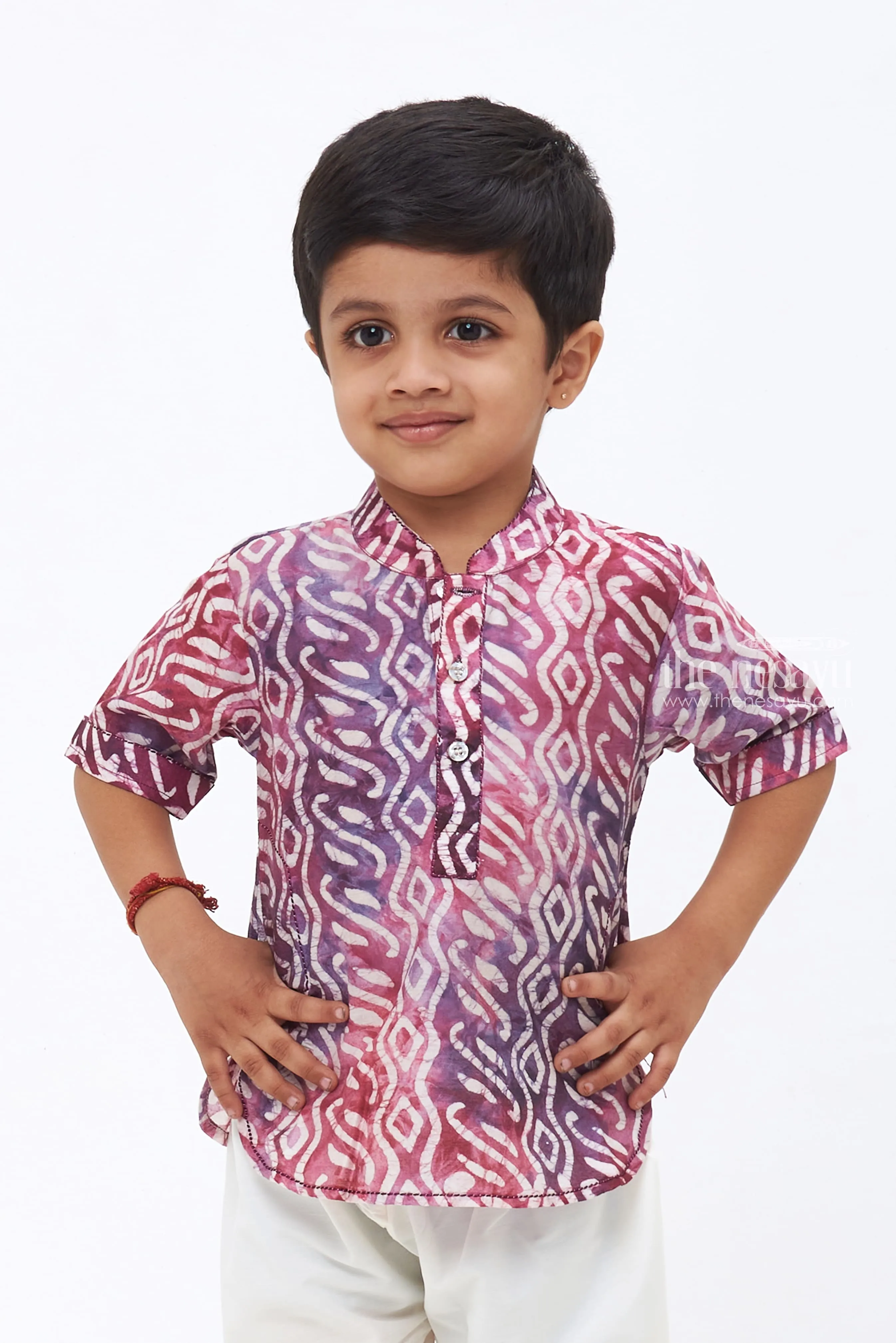 Boys Purple Cotton Shirt with Abstract Geometric Pattern