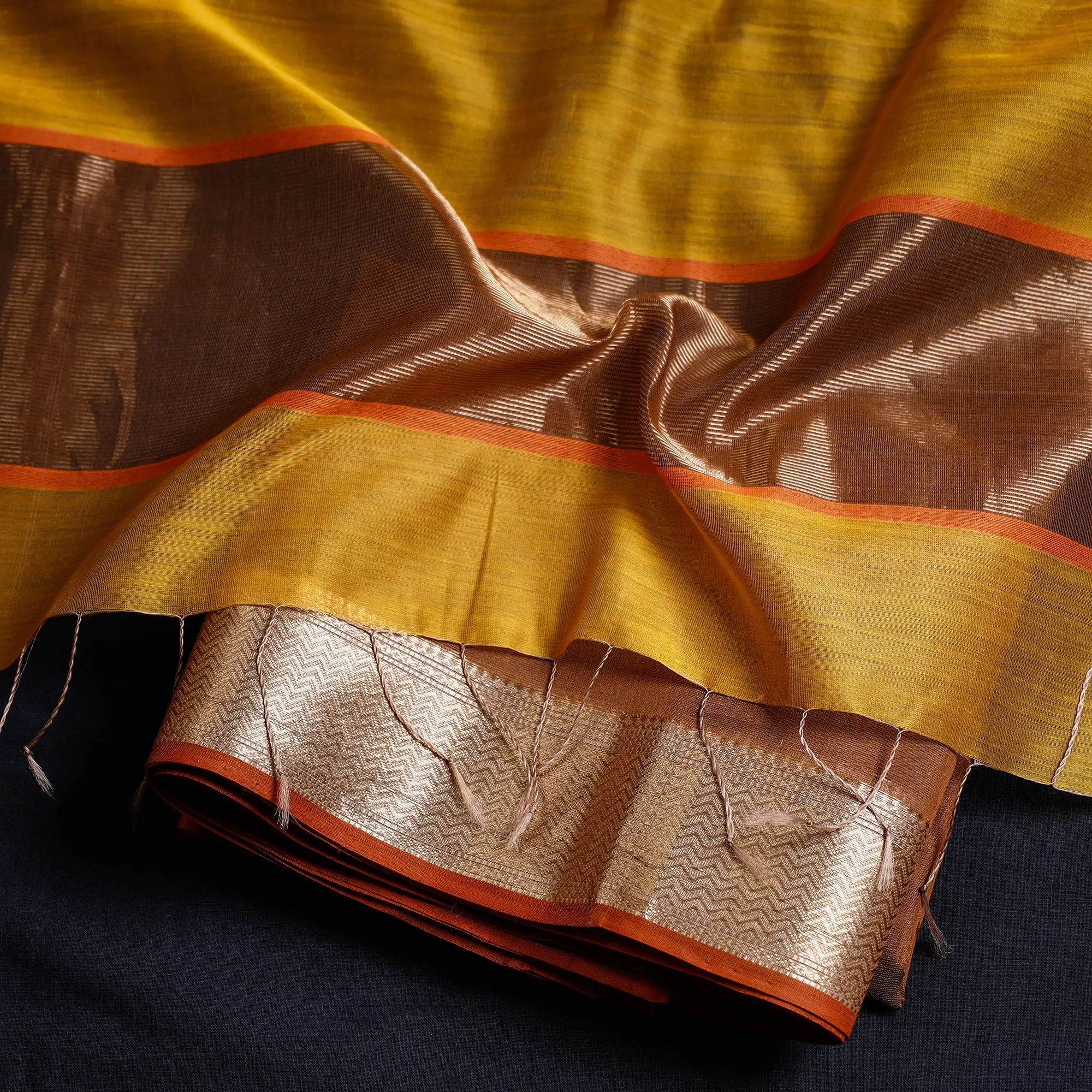 Brown - 2pc Maheshwari Silk Cotton Zari & Thread Work Handloom Suit Material Set