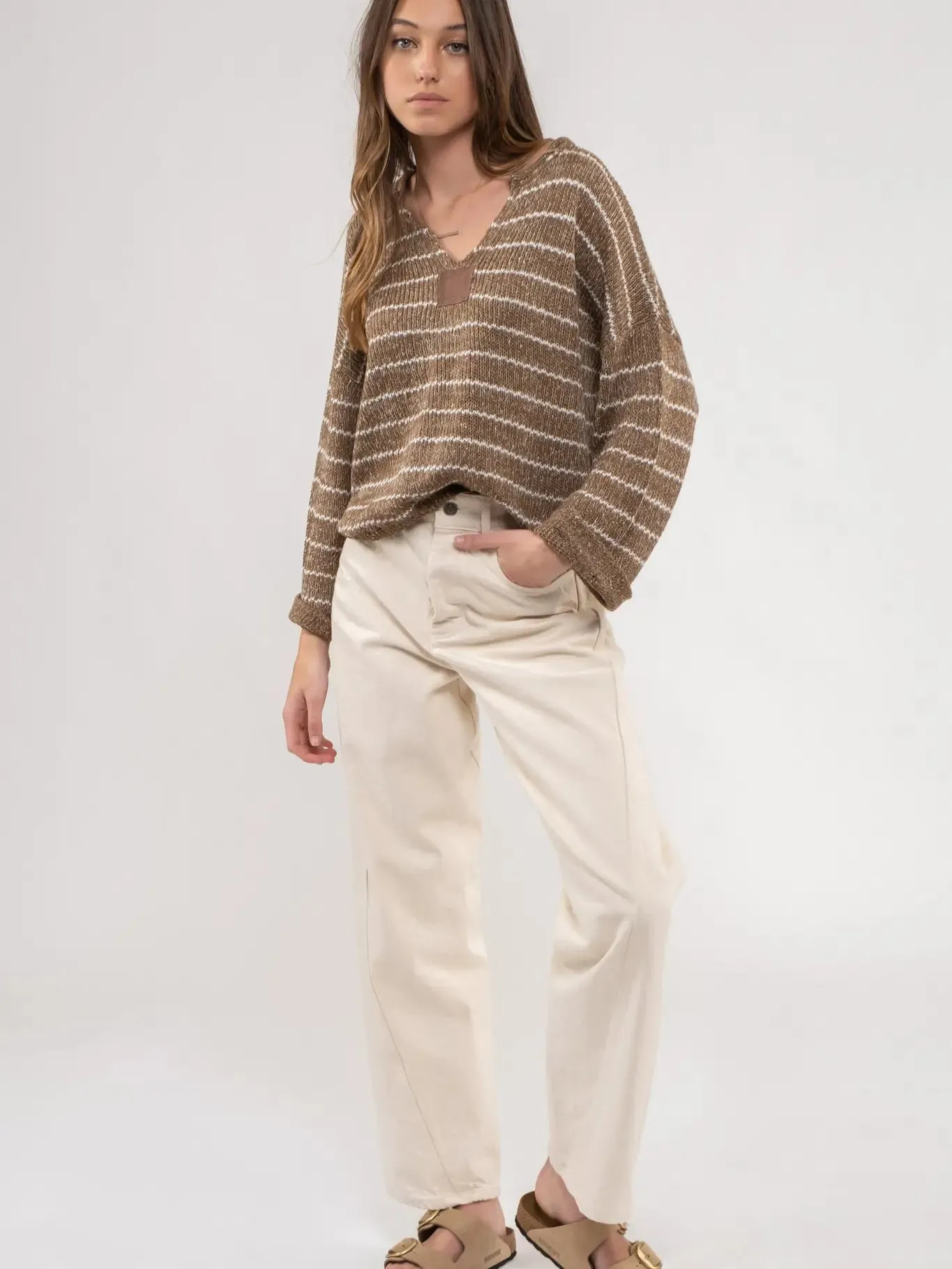 Brown Striped Knit Sweater