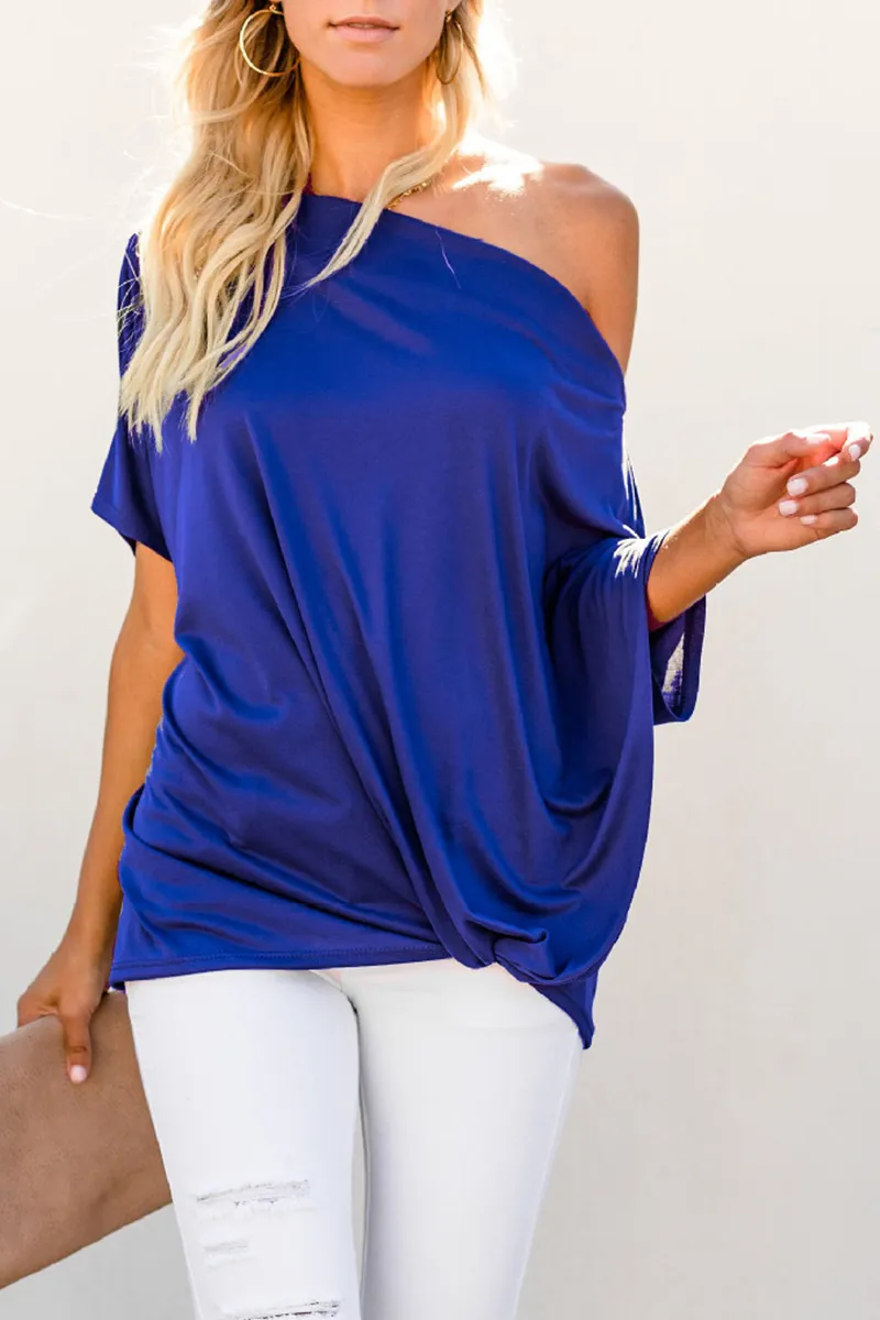 Casual Solid Patchwork One Shoulder T-Shirts(4 Colors)