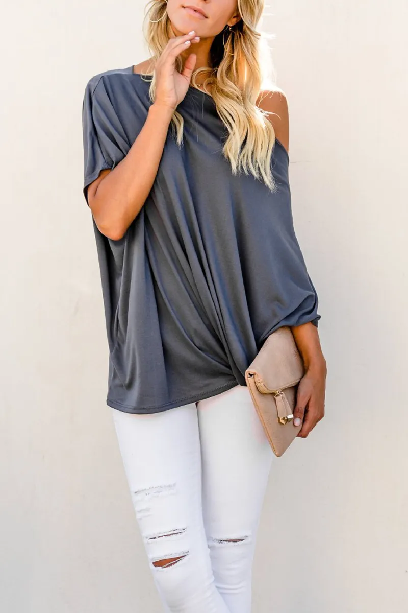 Casual Solid Patchwork One Shoulder T-Shirts(4 Colors)