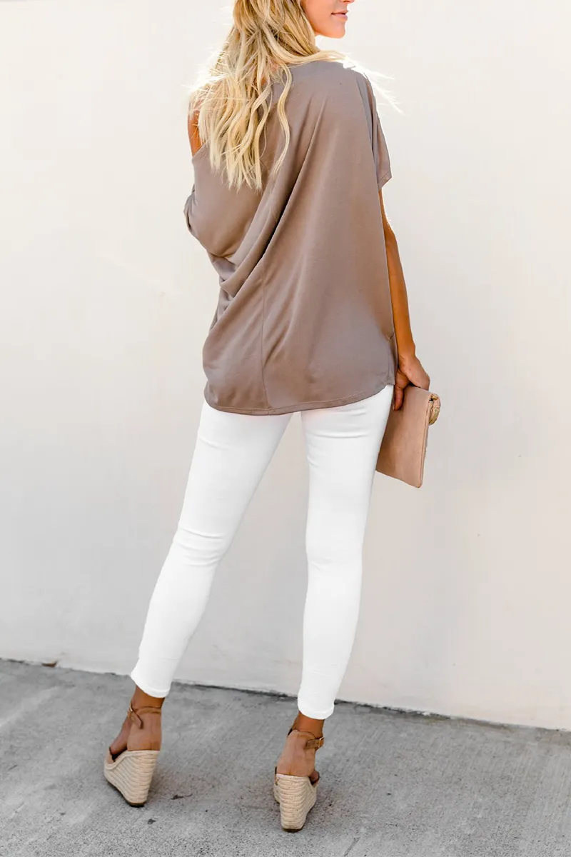 Casual Solid Patchwork One Shoulder T-Shirts(4 Colors)