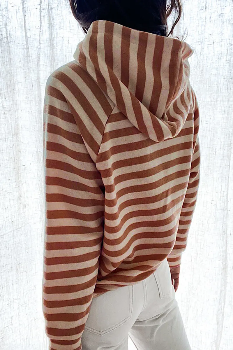 Casual Striped Patchwork Hooded Collar Tops(3 colors)