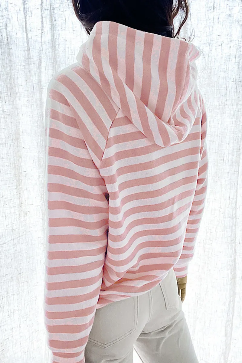 Casual Striped Patchwork Hooded Collar Tops(3 colors)