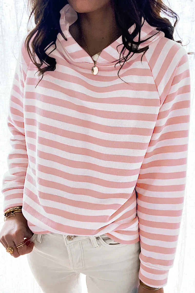 Casual Striped Patchwork Hooded Collar Tops(3 colors)