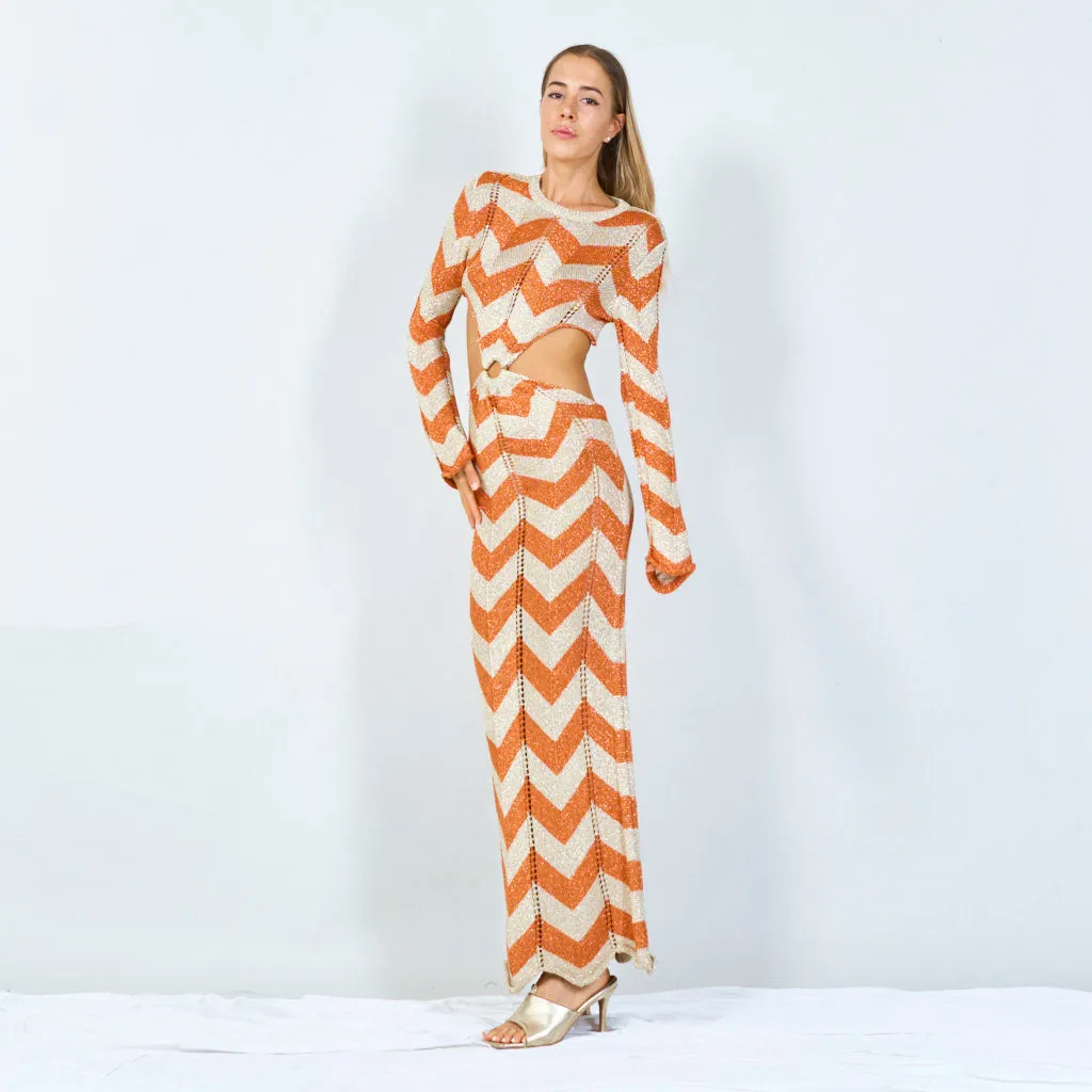 Chevron pattern ring-tie knit dress wholesale