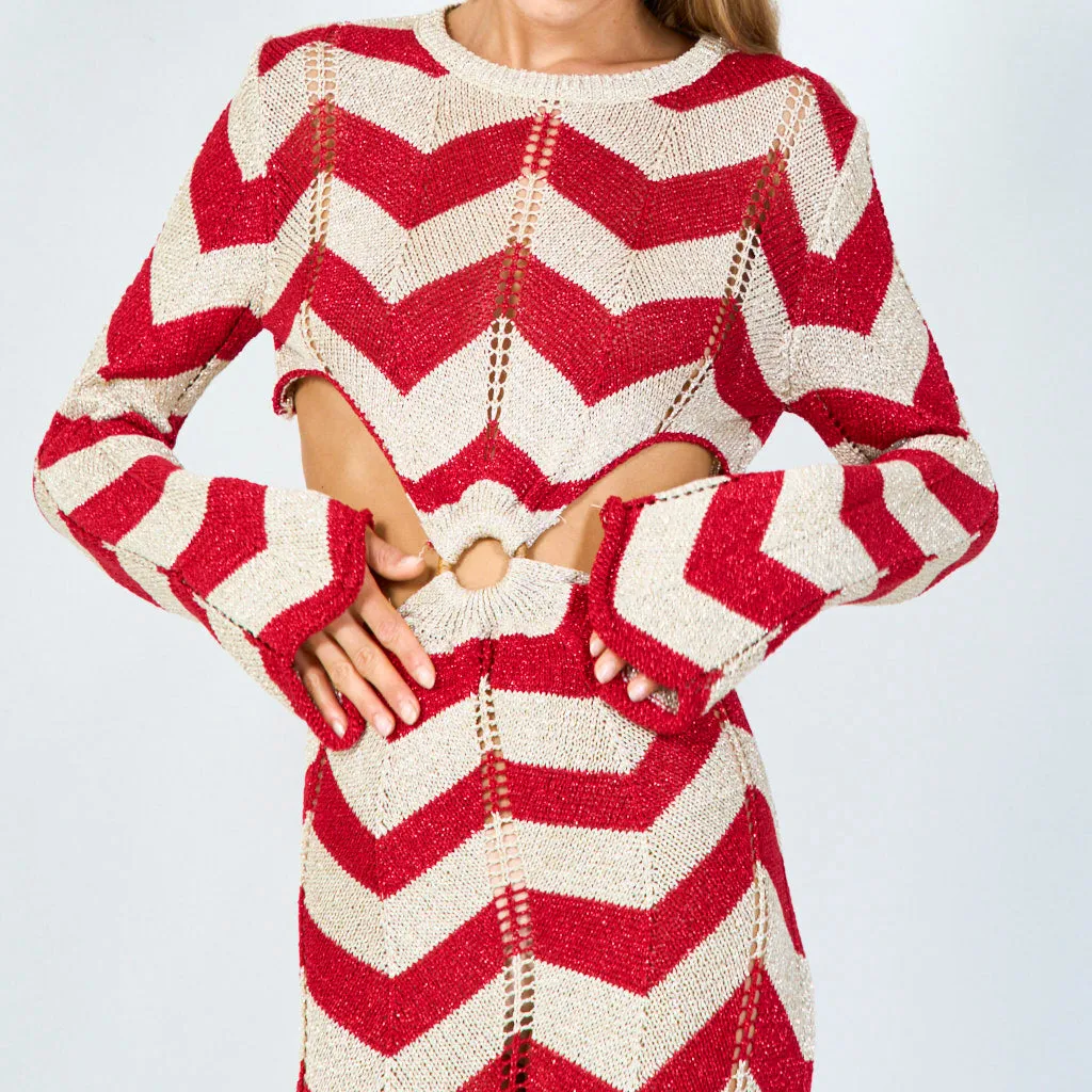 Chevron pattern ring-tie knit dress wholesale