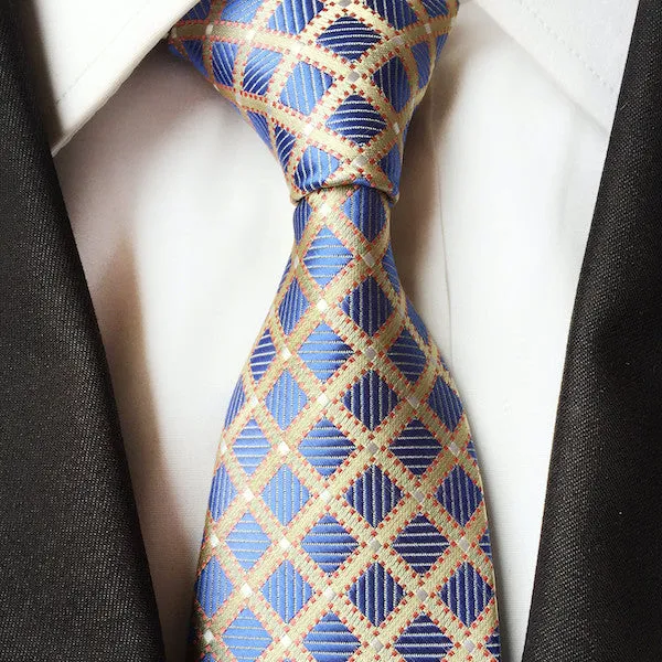 Classy Men Formal Blue & Gold Striped Silk Necktie